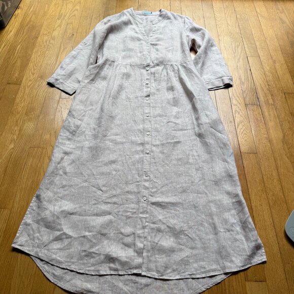 J. Mclaughlin Size L Beige Linen Long Sleeve Button-Down Lagenlook Dress - Picture 16 of 16